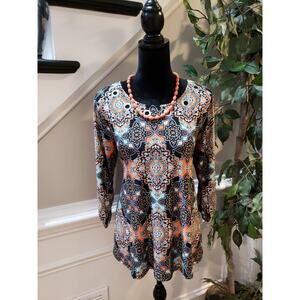 New Direction Blouse Women's SP Multicolor Polyester Round Neck Pullover